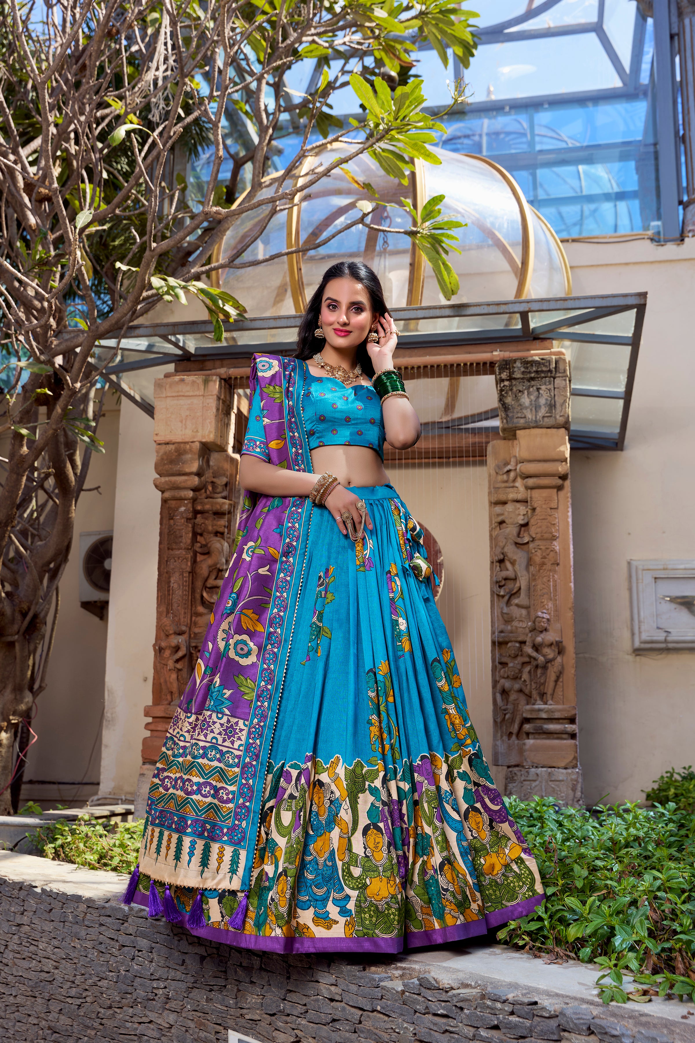 Exclusive Tussar Silk Lehenga Choli Set β Floral & Patola Print Design β¨π